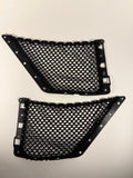 Two black mesh cargo net inserts with mounting clips, displayed against a plain, light background.